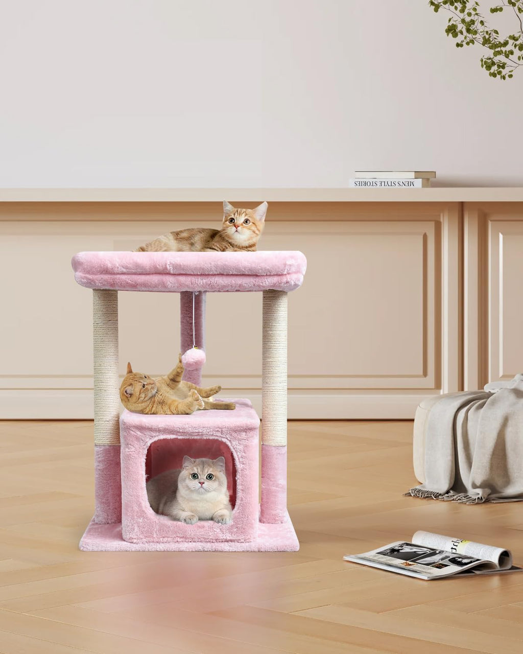SYANDLVY Pink Cat Tree for Indoor Cats Large Adult, 27" Activity Tower