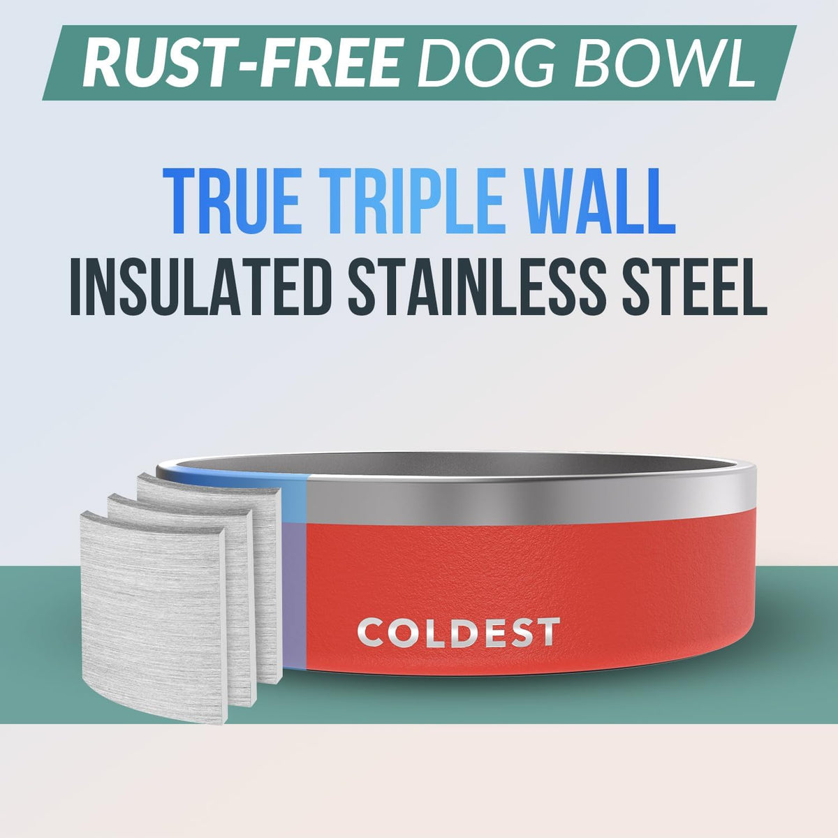 Coldest Dog Bowl - Anti Rust Metal, Non Slip, 3 Layers Insulated Stainless Steel Dog Bowls - Spill Proof & Heavy Duty - Water Bowl for Dogs, Cats & Pets, Dish Washer Safe (42 oz, Crimson Red) 
