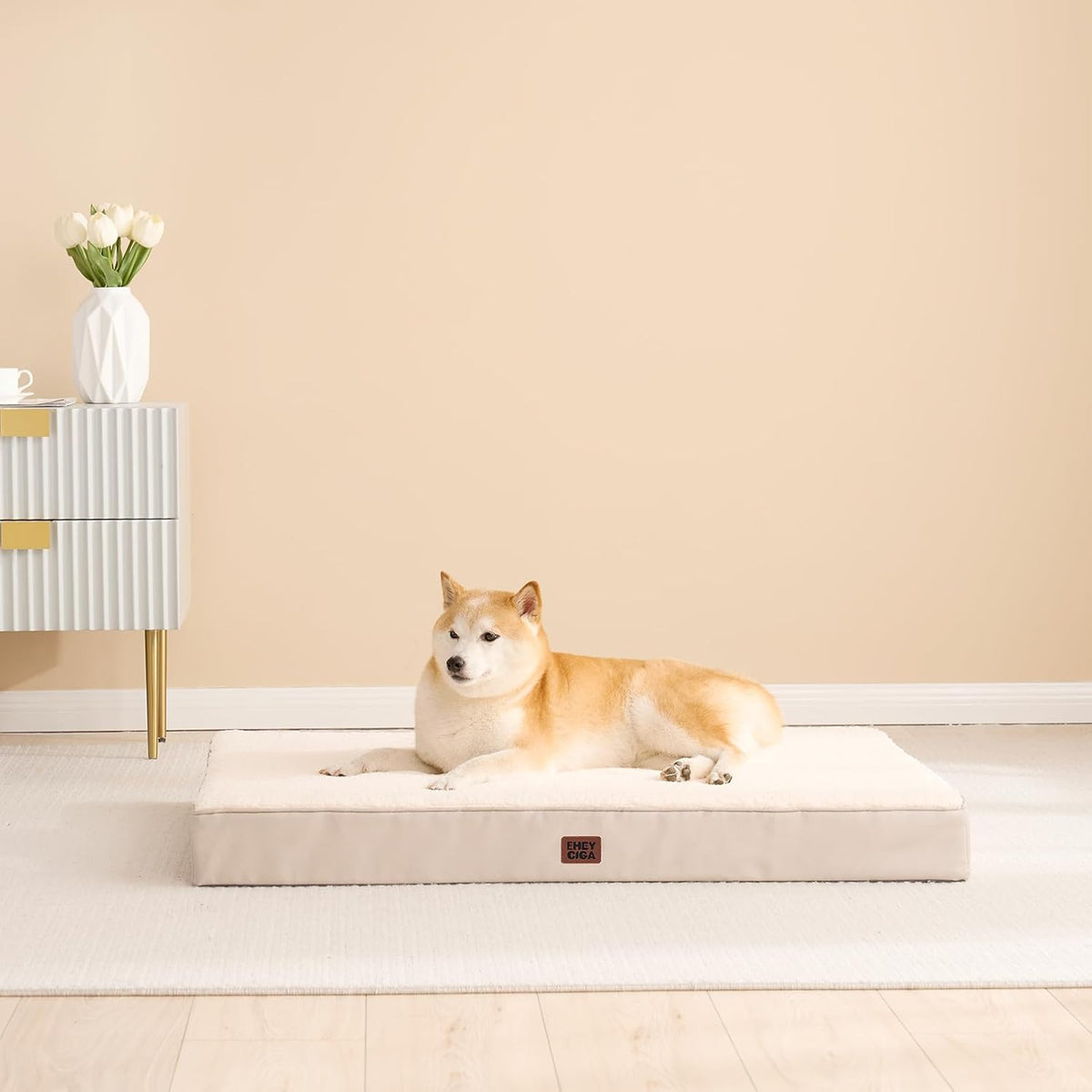 EHEYCIGA Orthopedic Dog Bed Large with Removable Washable Cover, 41IN Camel