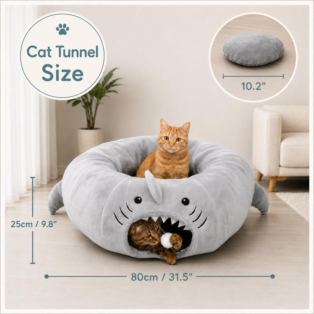 Baseola Fuzzy Cat Tunnel Bed for Indoor Cats, 2-in-1 Interactive Cat Toys