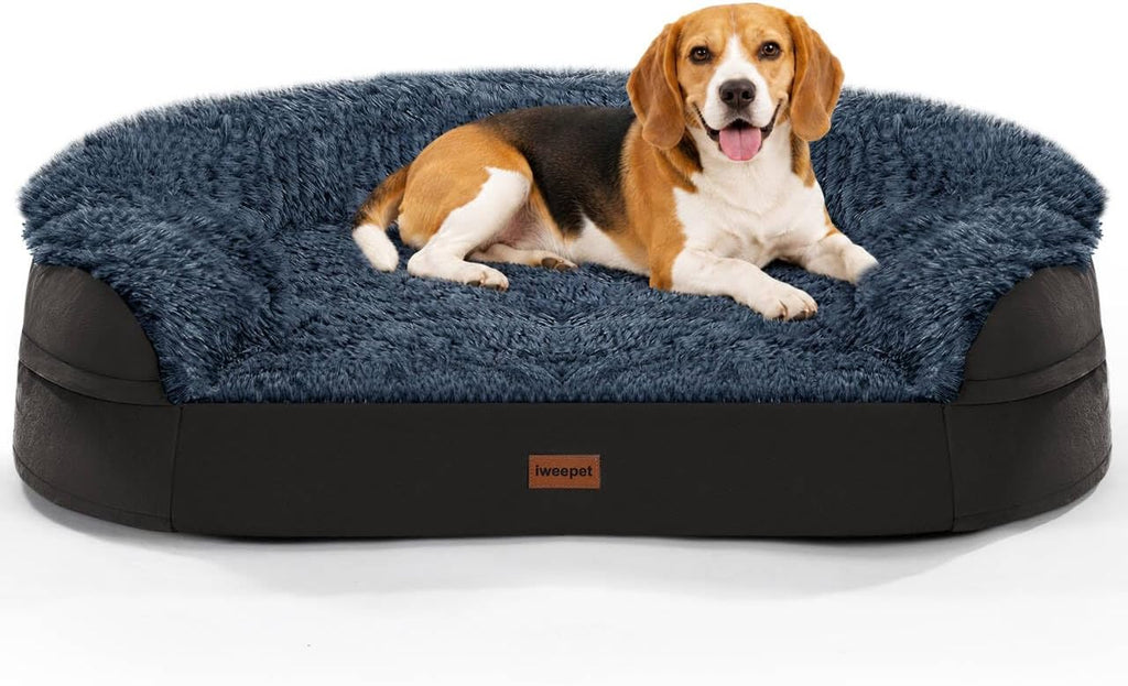 iweepet 3.7 inch Thickened Orthopedic Dog Beds for Medium Dogs, Supportive Dog Sofa Bed with 28D Egg-Crate Foam,Removable Washable Plush Cover,Waterproof Lining, Half-Round Design for Puppy,Senior Dog