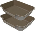 Extra Large Low Entry ABS Cat Litter Box, Brown, 24" L x 20" W, 2 Pack | Durable low entry litter box, non-stick, odor-free, ideal for seniors, kittens, rabbits, large cats and multi-pet homes.