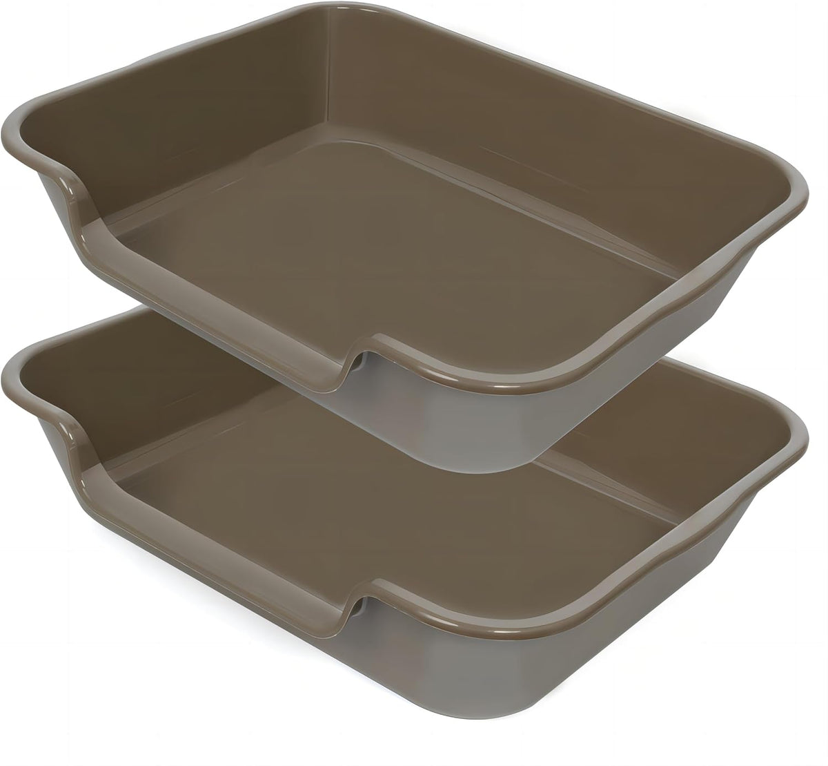 Extra Large Low Entry ABS Cat Litter Box, Brown, 24" L x 20" W, 2 Pack | Durable low entry litter box, non-stick, odor-free, ideal for seniors, kittens, rabbits, large cats and multi-pet homes.