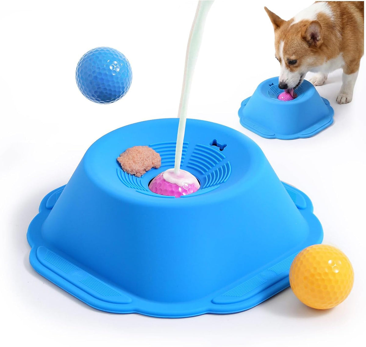 Slow Feeder Dog Lick Bowl with Rolling Ball, Dog Enrichment Toy