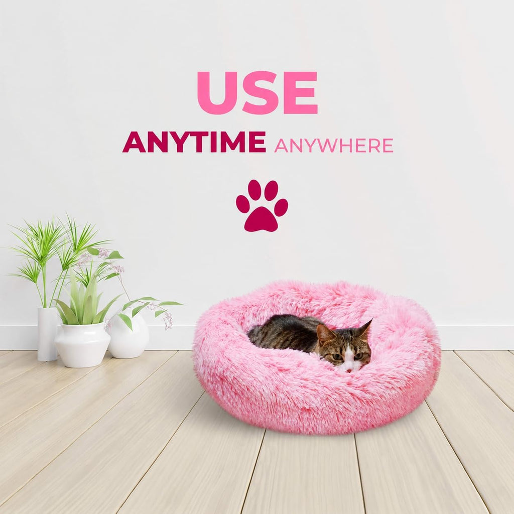 Whiskers & Friends Cat Beds for Indoor Cats, Fluffy Pink Cat Bed Small Dog