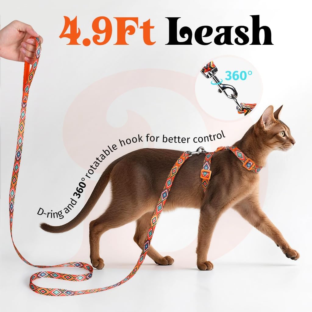 Dooradar Cat Harness and Leash Set, Adjustable Pet Straps, Orange & Black