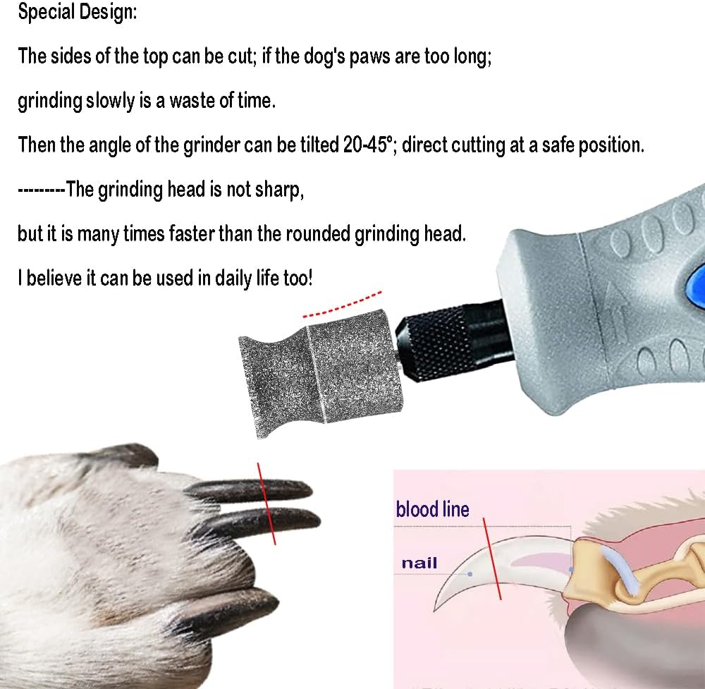 Diamond Dremel Dog Nail Grinder Bits for Rotary Tool-1/8'' Dremel Dog Nail Grinder Attachment-Pet Bit Work for Animals Nail Care (XX Large Q)