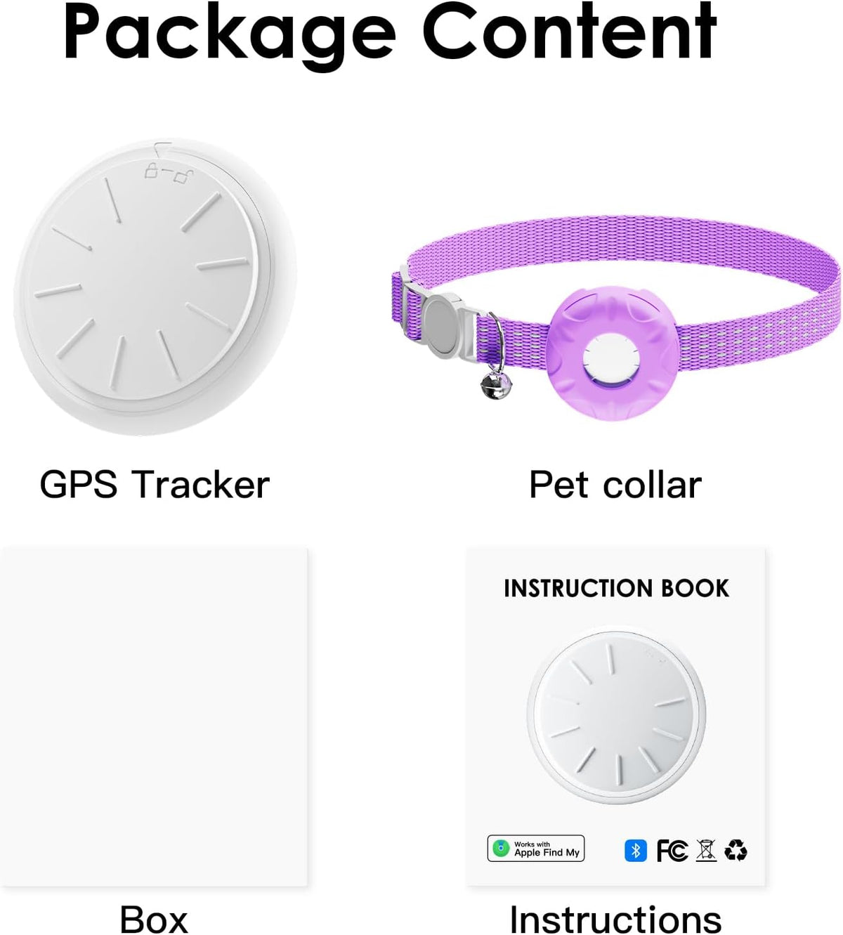 Cat Tracker, GPS Tracker, Compatible with Apple Find My App(Only iOS), Waterproof Cat Tracker Collar with Bell and Safety Elastic Buckle, No Monthly Subscription Fee, Up to 1-Year Battery, Purple