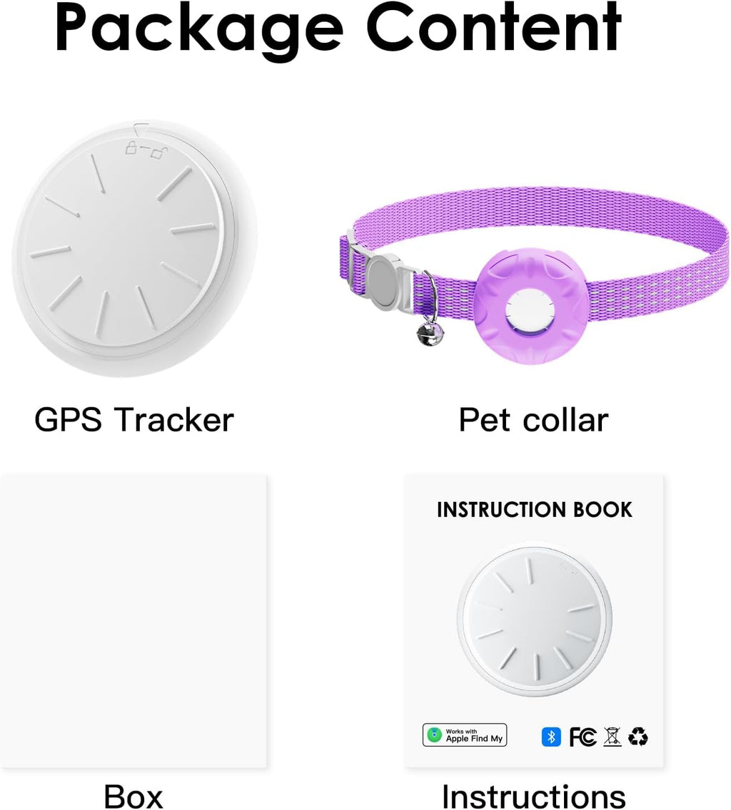 GPS Tracker, Bluetooth Mini GPS Dog Tracker, Cats Tracker Including Cat Collars, No Monthly Fee Cat GPS Tracker, Work with Find My APP (Only iOS), Finder Tag for Pets, Items etc, Purple