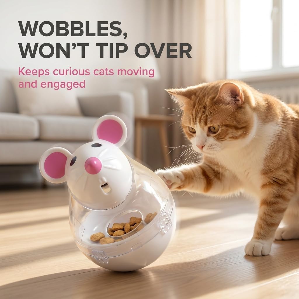 Beige Interactive Cat Toy, Mouse Shape Treat Dispenser, Food Storage Holder for Indoor Cats and Kittens, Cat Mice and Animals Toys for Pet Increases IQ Interactive & Food Dispensing