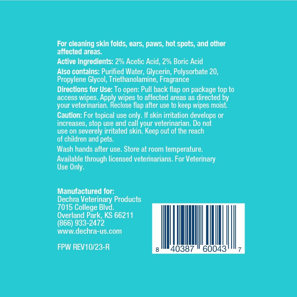 MalAcetic® Wet Wipes for Dogs and Cats, 25 Wipes | Cleansing, Drying; 2% Boric Acid; 2% Acetic Acid; Packaging May Vary