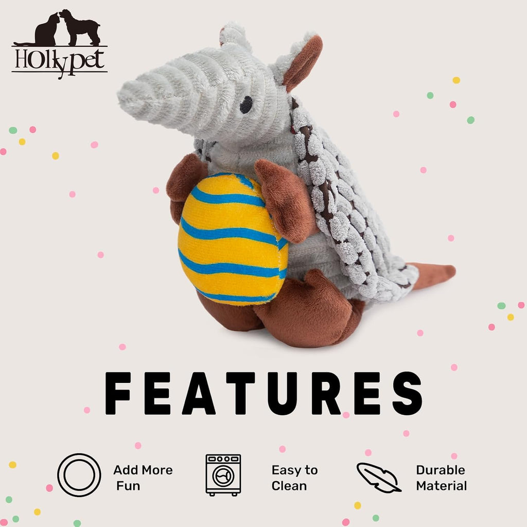 Hollypet Armadillo Squeaky Puppy Dog Toys for Small Medium Dogs, Yellow Egg | plush stuffed small dog squeak animal toy with unique grunt squeaker textured fabric for teeth cleaning toys