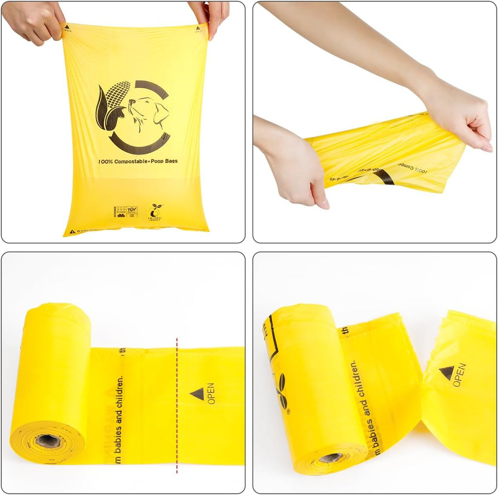 Certified Compostable Dog Poop Bags, 270 Count Landfill Friendly and Leakproof Waste Bags, Easy Open Unscented Maize Yellow Poop Bag for Dog, 15 Doggy Bags Per Roll (18 rolls) | TÜV AUSTRIA Home Compost, ASTM D6400, EN 13432 and NF T51-800 Certified, E...