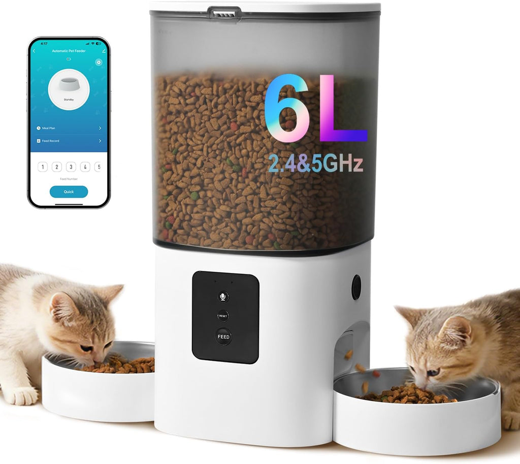 ANDOLL HOME 6L Automatic Cat Feeder, 2 Pets Timed Cat Dry Food Dispenser