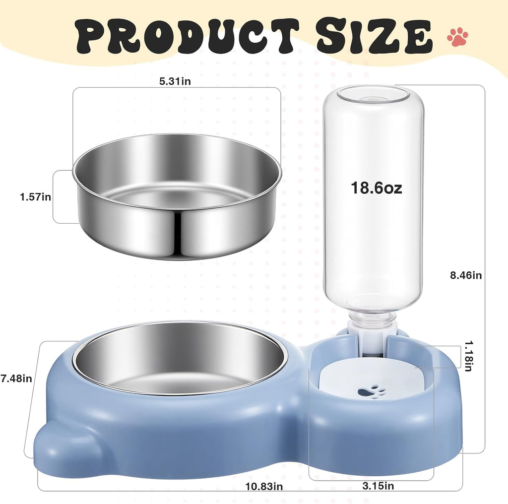 Blue Dog Cat Food and Water Bowl Set with Non-Slip Silicone Mat