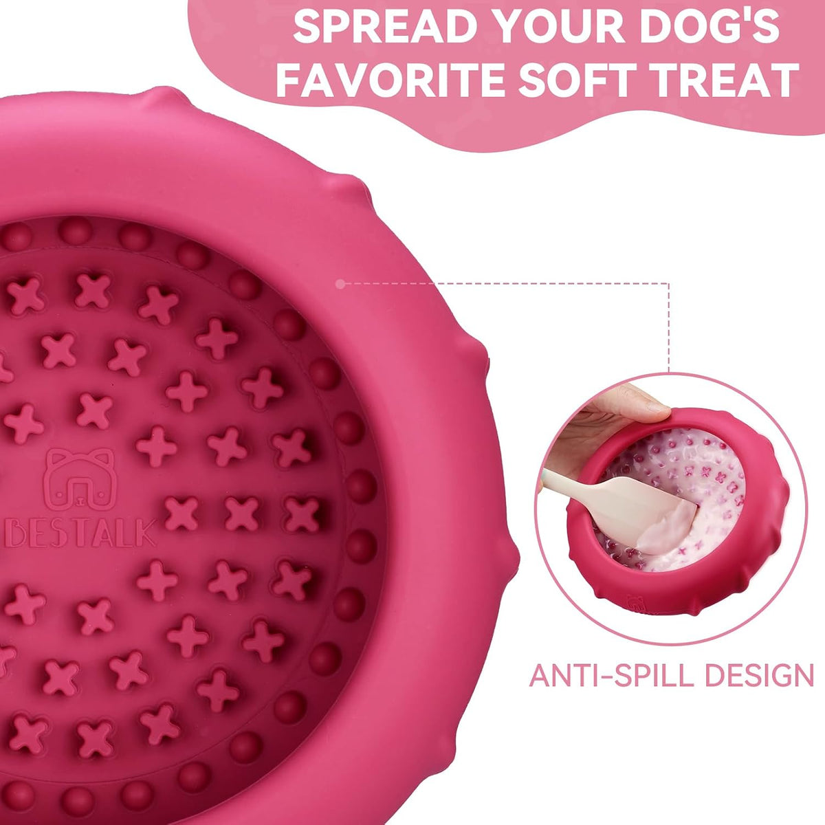 Dog Lick Bowl, Bestalk Wobbly Freeze Bowl Enrichment Feeder for Dogs, Anxiety Relief Lick Mat Puzzle Toy for Distraction, BPA Free Silicone, Dishwasher Safe(Rose,S)