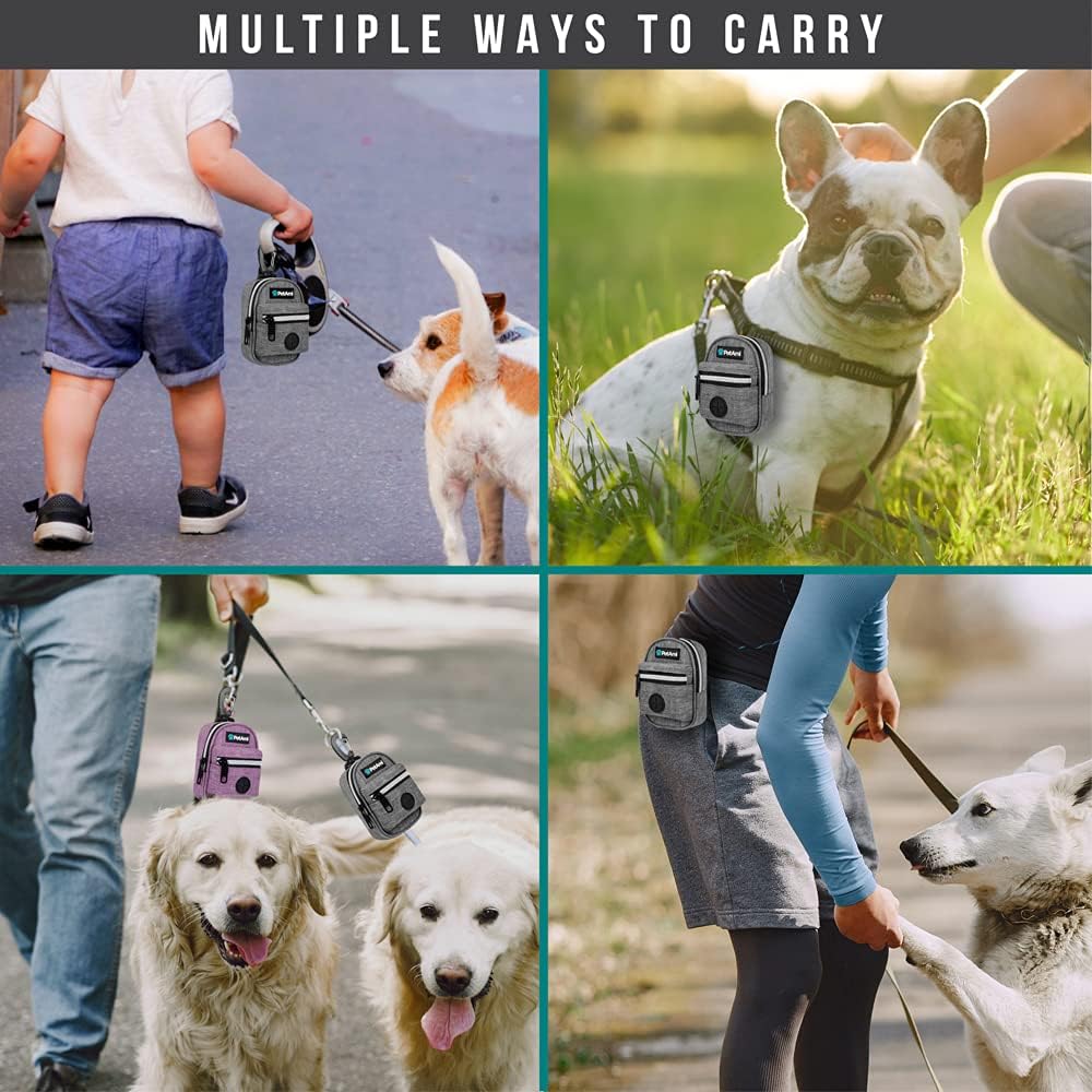 PetAmi Dog Poop Bag Holder for Leash, Waste Bag Dispenser Pet Pouch, Grey | Doggy Puppy Walking Accessories Travel Camping, Dog Treat Pouch Supplies Must Have, Doggie Poo, Jogging, Walks