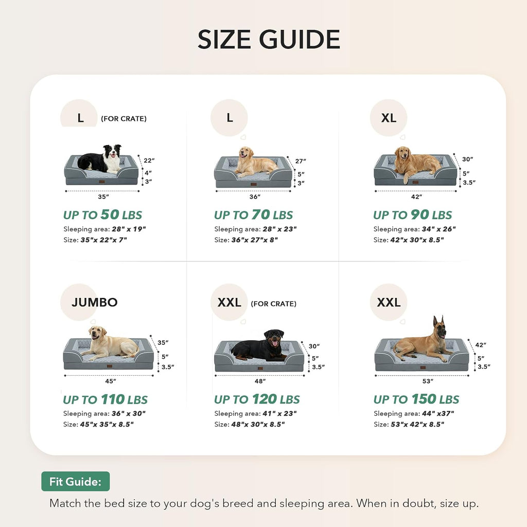 Orthopedic Washable Dog Bed for Extra Large Dogs, 42x30in, Grey