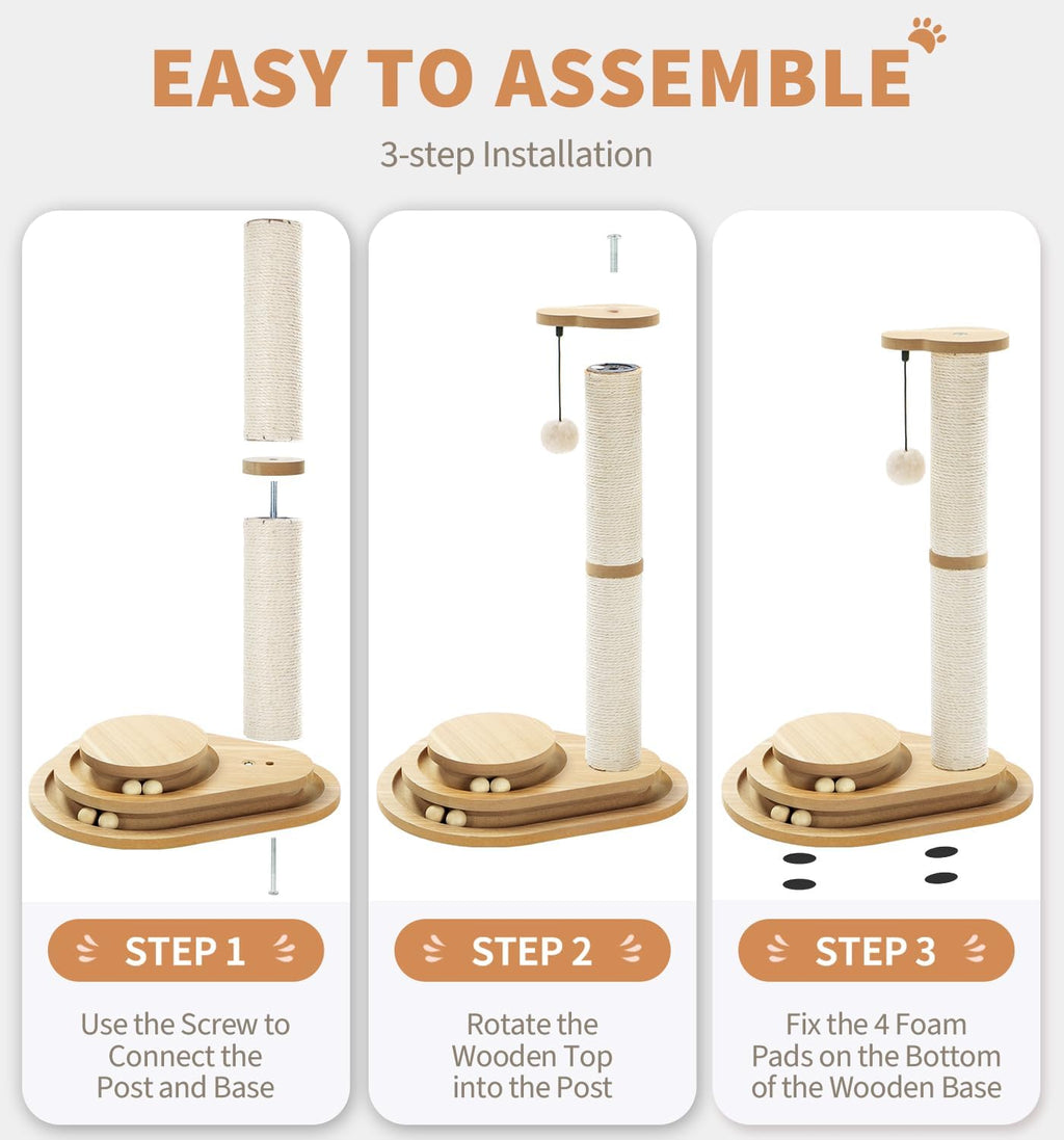 Made4Pets Cat Scratching Post for Indoor Cats with Ball Track 23.4"