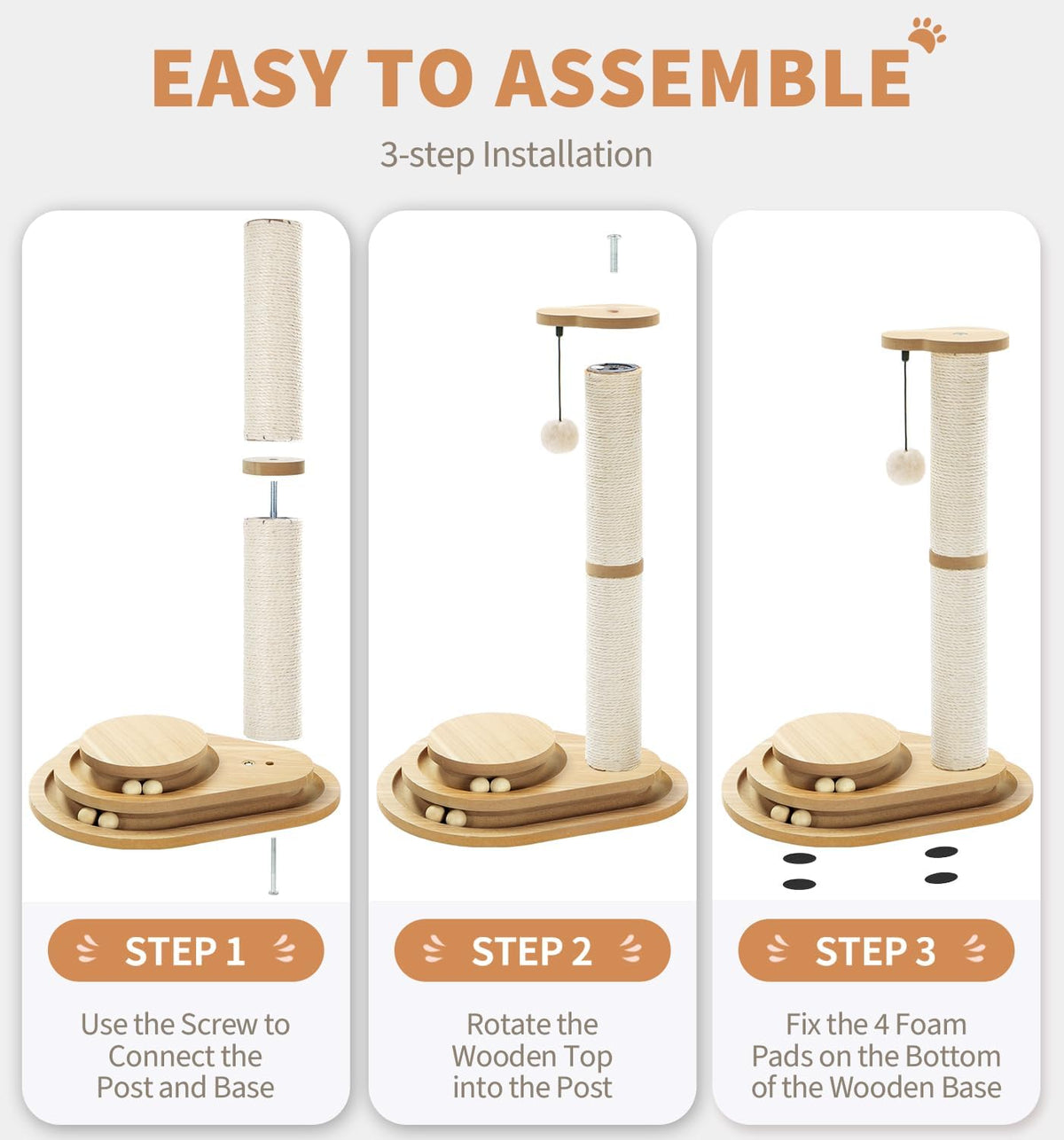Made4Pets Cat Scratching Post for Indoor Cats with Ball Track 23.4"
