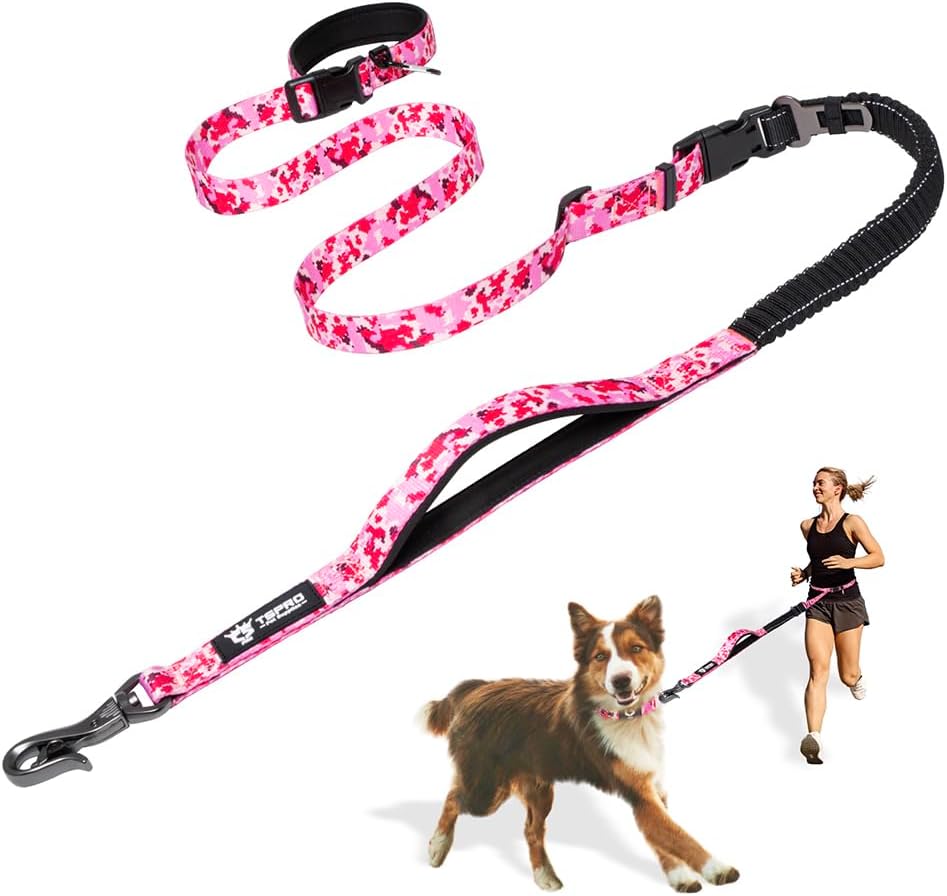 TSPRO Shock Absorbing Hands-Free Bungee Dog Leash with Car Safety Tether
