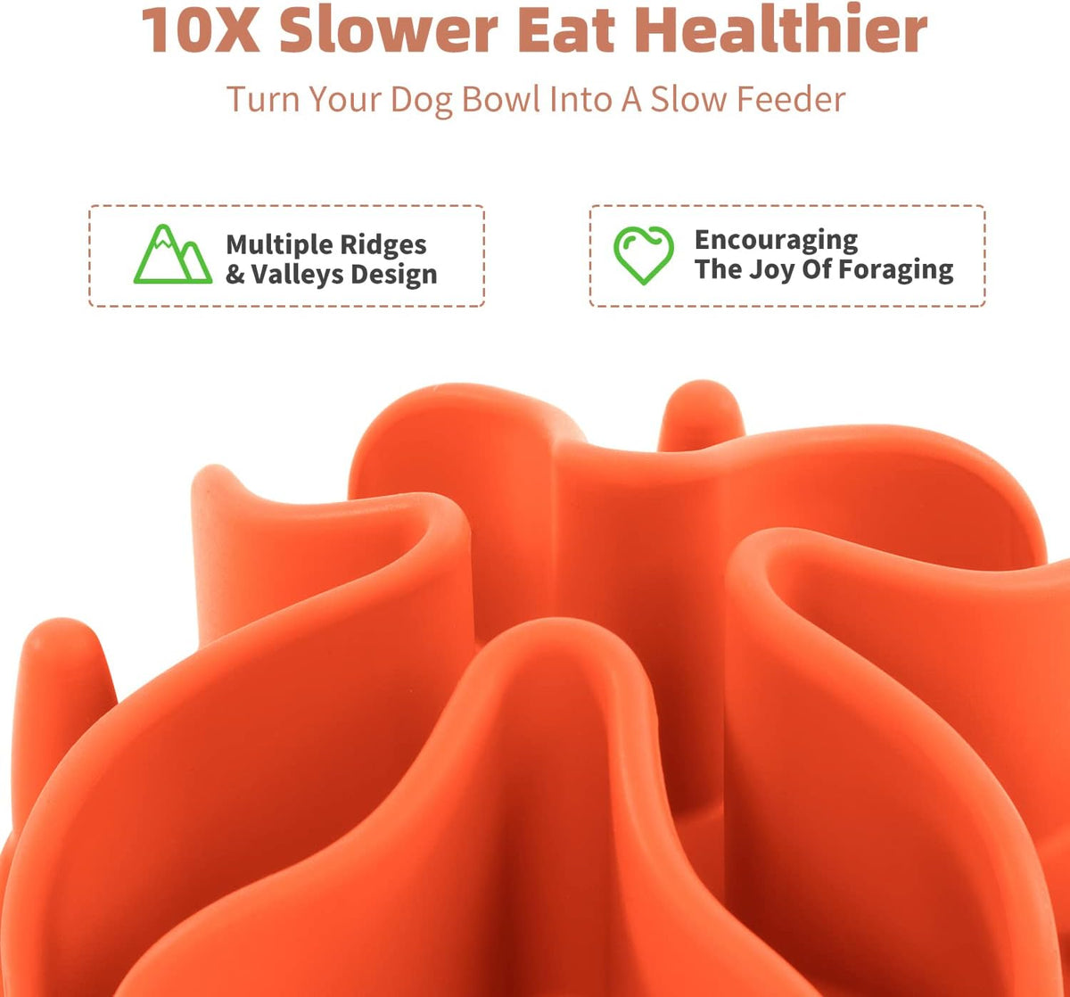 Jaoul Slow Feeder Dog Bowls Insert, Puzzle Slow Feeder Insert with 51 Octopus Suction Cups for Medium Large Size Dog Food Bowl Over 6.5" Wide (Orange)