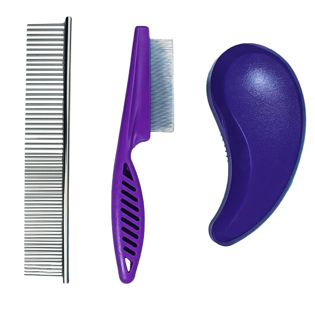 3 PCS Puppy Brush Grooming Kit (Dark Purple)
