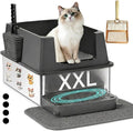 Extra Large Stainless Steel Cat Litter Box - 23.5" x 15.5" x 12" - High Sided Walls for Big Cats, Anti Urine Leakage, Odorless and Easy Cleaning - Foot Pad, Mat, Scoops & Deodorizer - XXL Litter Box