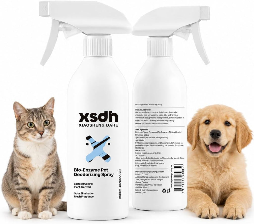 Pet Odor Deodorizing Spray, Bio-Enzyme Stain & Strong Odor Eliminator Spray for Dog Cat Pee Urine Pop, No-Rinse Air Freshener Spray for Smelly in Beds, Sofa, Carpet, Upholstery in Home & Car, 400ml