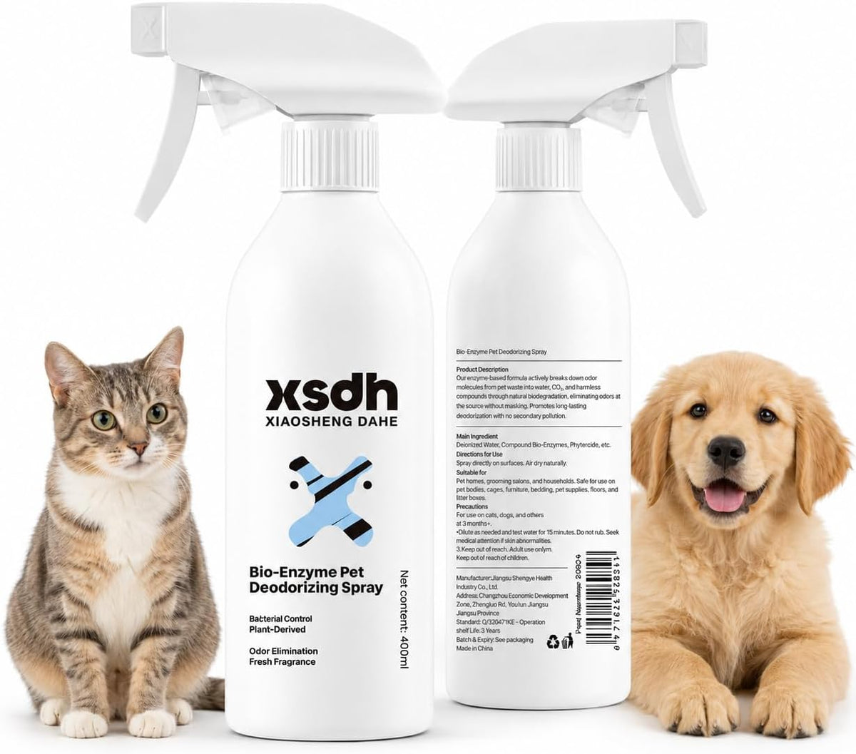 Pet Odor Deodorizing Spray, Bio-Enzyme Stain & Strong Odor Eliminator Spray for Dog Cat Pee Urine Pop, No-Rinse Air Freshener Spray for Smelly in Beds, Sofa, Carpet, Upholstery in Home & Car, 400ml