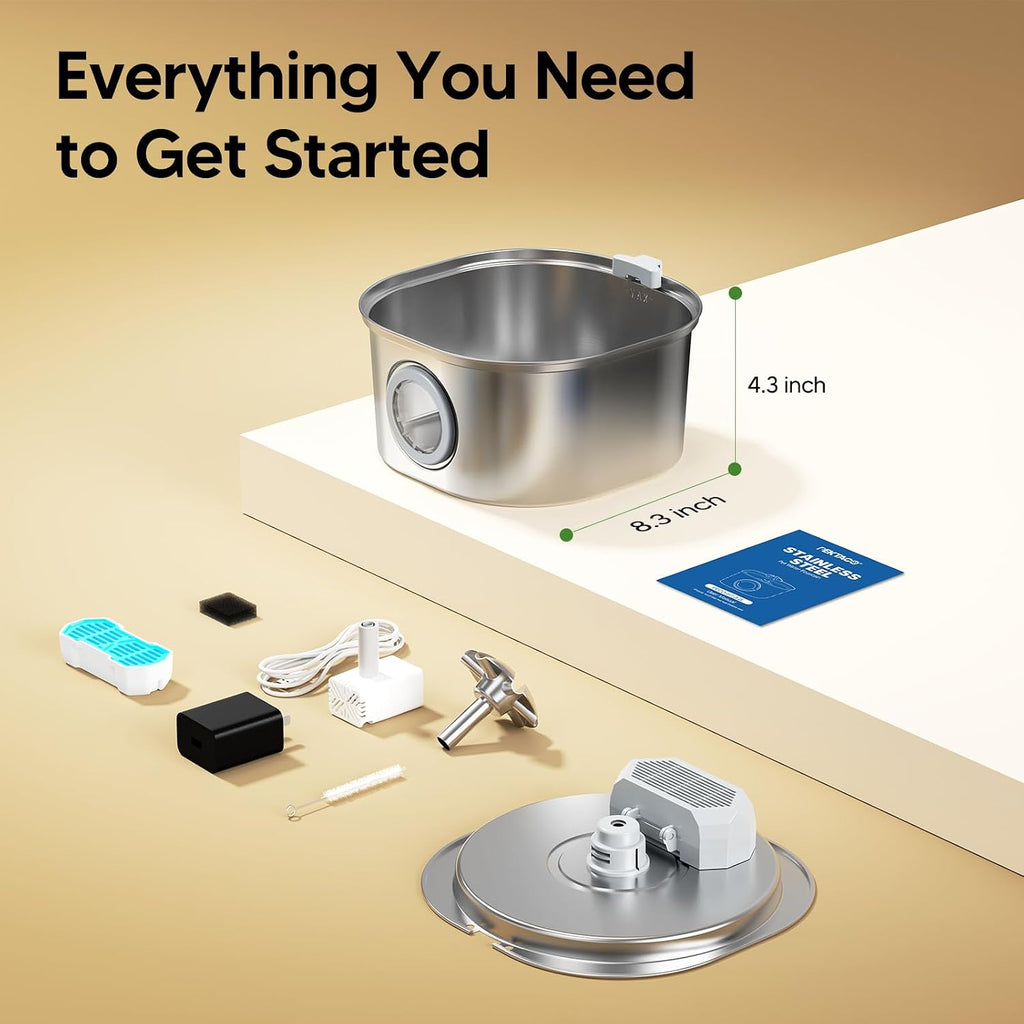 PEKTACO Cat Water Fountain, 3.2L Stainless Steel Pet Fountain, 3 Filters