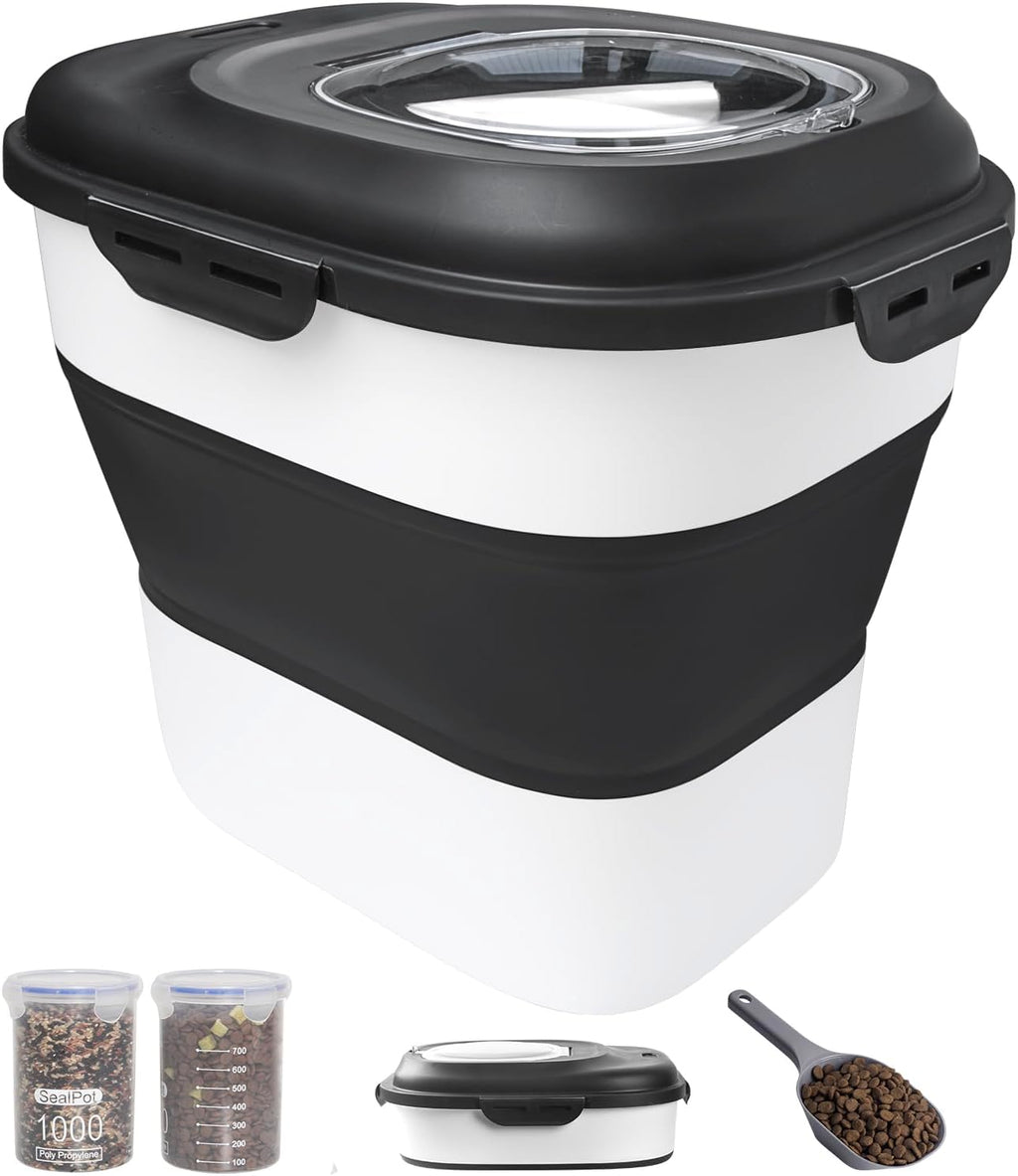 30-35 Lbs Dog Food Storage Container Collapsible Dog Food Container | Large Pet Food Storage with Airtight Lids,Wheels,Scoop and 2Pcs Food Storage Containers for Dog,Cat