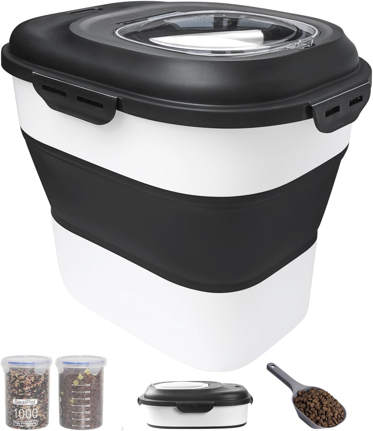 30-35 Lbs Dog Food Storage Container Collapsible Dog Food Container | Large Pet Food Storage with Airtight Lids,Wheels,Scoop and 2Pcs Food Storage Containers for Dog,Cat