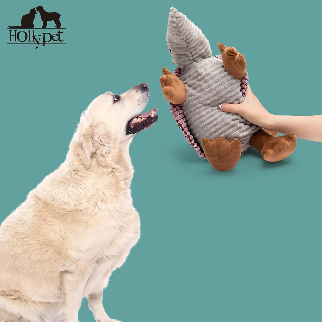 Hollypet Armadillo Squeaky Dog Toys for Medium Large Dogs, 14" | plush stuffed large dog squeak animal toy with unique grunt squeaker textured fabric for teeth cleaning toys