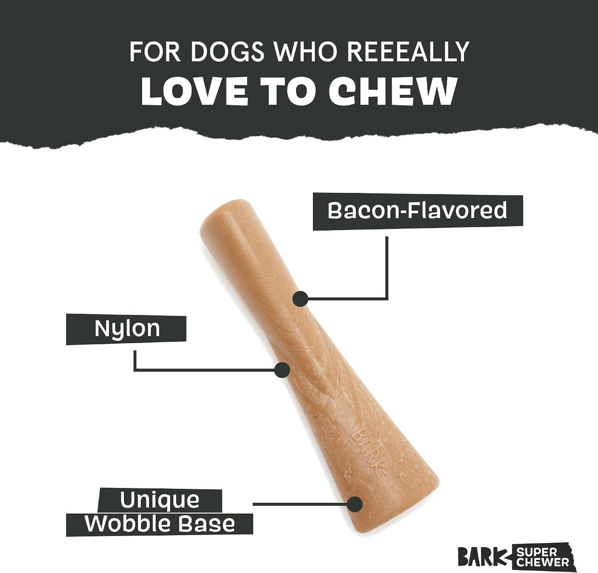 BarkBox Mighty Bone Bacon Super Chewer - Toy for Small Dogs | Durable Dog Toy for Aggressive Chewers - Bacon Scented Chew