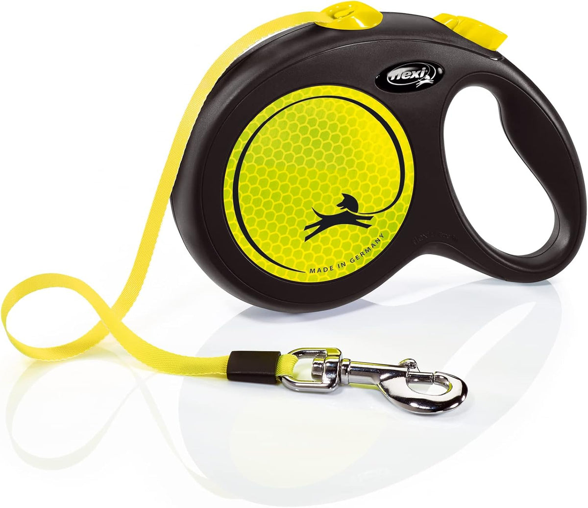 FLEXI® Neon Tape Retractable Dog Leash, Large, 16 ft - Neon Yellow/Black