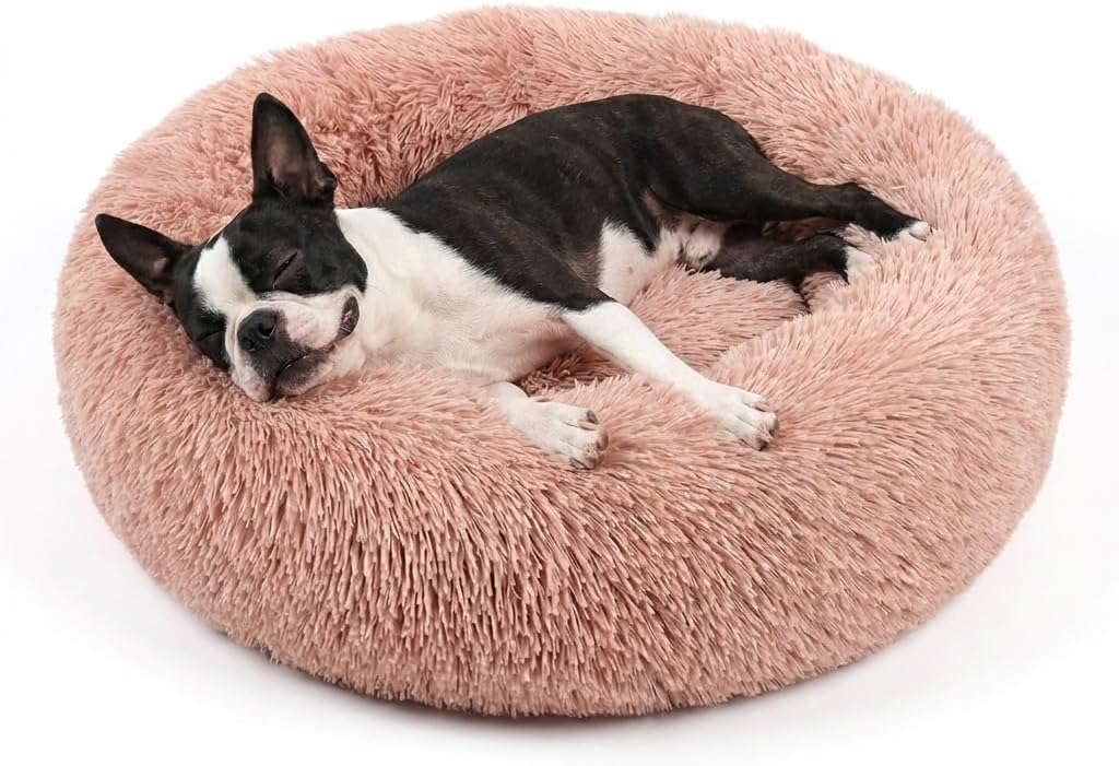nononfish Fluffy Calming Dog Bed,Cozy Donut Plush Pet Bed