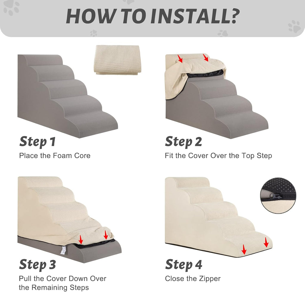 5-Step Dog Stairs Replacement Cover(for AODISMAN Pet Ramp Only),Beige