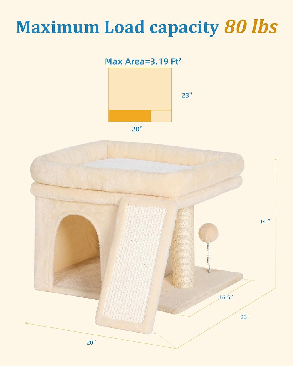 Aechonow Small Cat Tree Tower for Large Cat, Cat Bed House with Large Perch