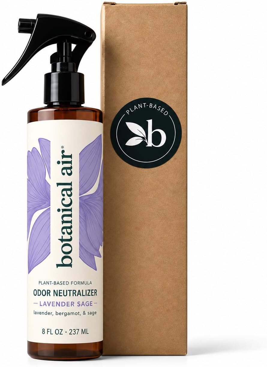 Plant-Based Odor Eliminator Spray – Natural Essential Oil Air Freshener for Home, Bathroom, Fabrics & Pet Areas – 8 oz (Lavender Sage)