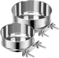 2 Pcs Stainless Steel Small Dog Crate Food Water Bowl, 19 & 12 OZ | Non-Spill, Detectable, Hanging Cage, Feeder Dish with Clamp Holder for Small Pets, Size 4.7x1.9'' & 3.9x1.7''