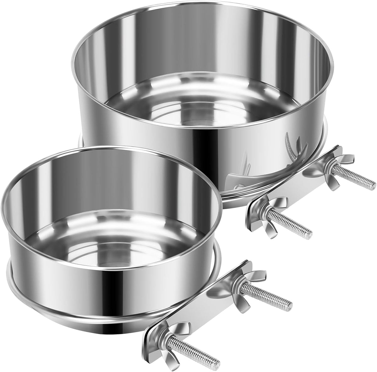 2 Pcs Stainless Steel Small Dog Crate Food Water Bowl, 19 & 12 OZ | Non-Spill, Detectable, Hanging Cage, Feeder Dish with Clamp Holder for Small Pets, Size 4.7x1.9'' & 3.9x1.7''