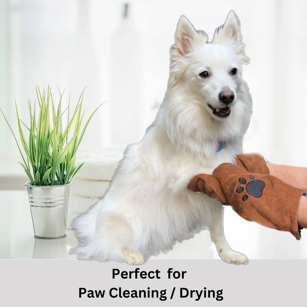 Penny & Niko Microfiber Pet Towel Mitts - Paw Cleaning and Drying Mitts/Gloves for Dogs and Cats (Brown, Standard - 2 Pack)