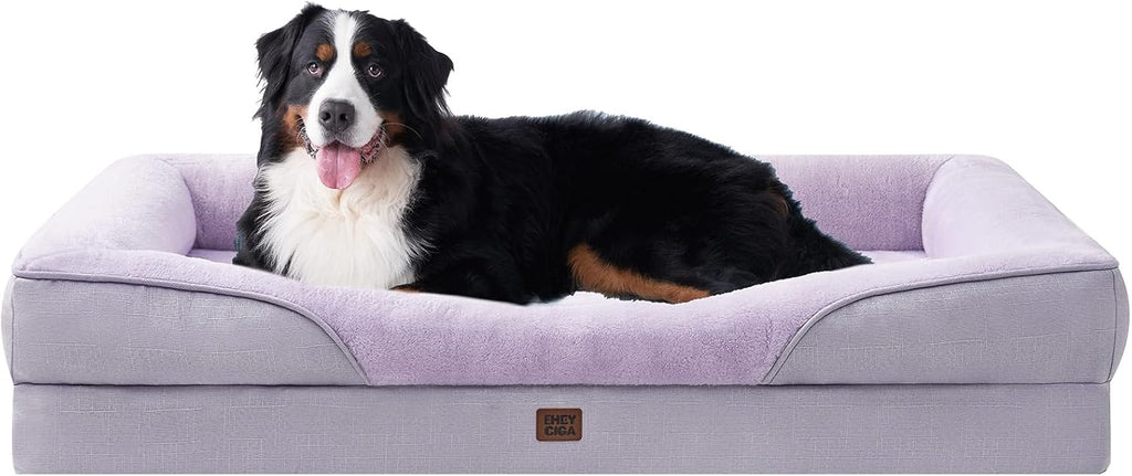 EHEYCIGA Orthopedic XXL Dog Bed for Large Dog, Memory Foam Dog Couch,Purple