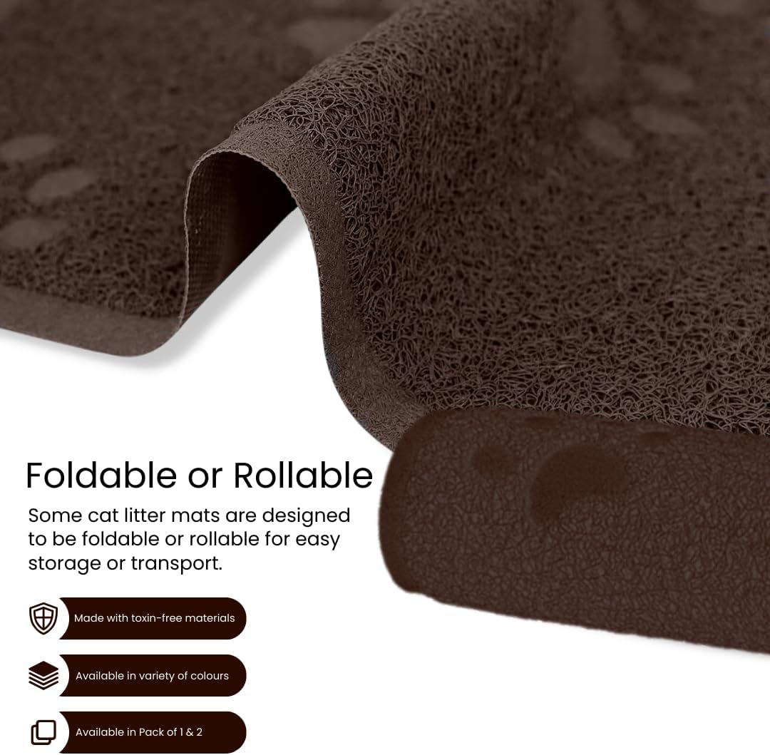 Andalus Medium Cat Litter Mat, Pack of 2 - Waterproof, Non-Slip & Easy to Clean Cat Litter Box Mat for Extra Efficient Pet Litter-Trapping, Brown (23.5” X 15.75”)