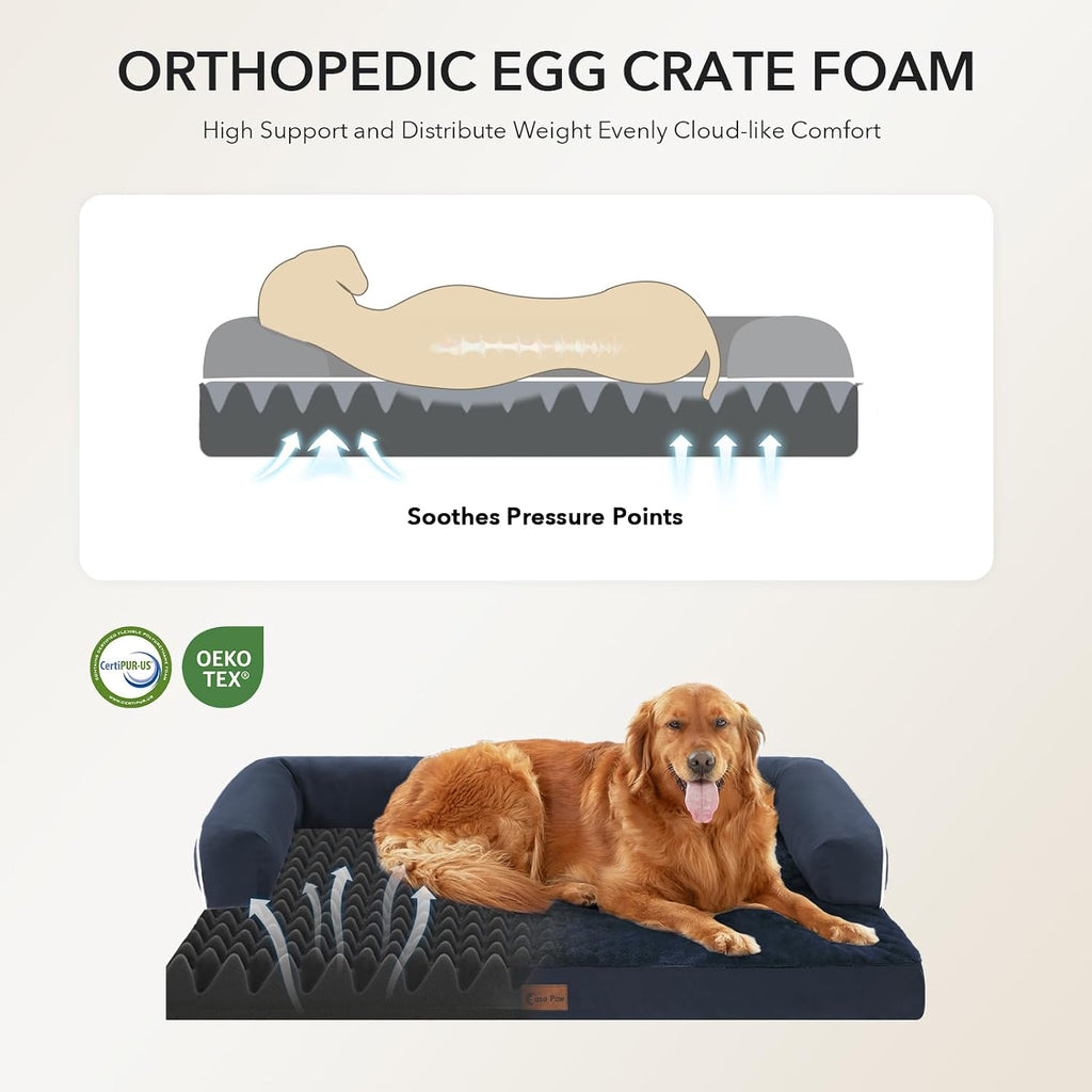 Waterproof Orthopedic Dog Bed for Medium Dogs, 35x22in, Navy Blue