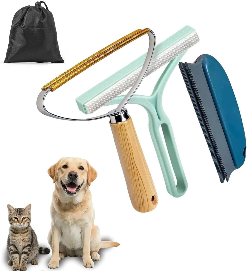 Qbily Pet Hair Remover 2nd Gen (3 Pack) - Reusable Lint Removal Tool for Couch, Carpets, Cat Trees, Car Mats, Furniture, Clothes, Pet Houses, Dog & Cat Hair Scraper Tool with Storage Bag