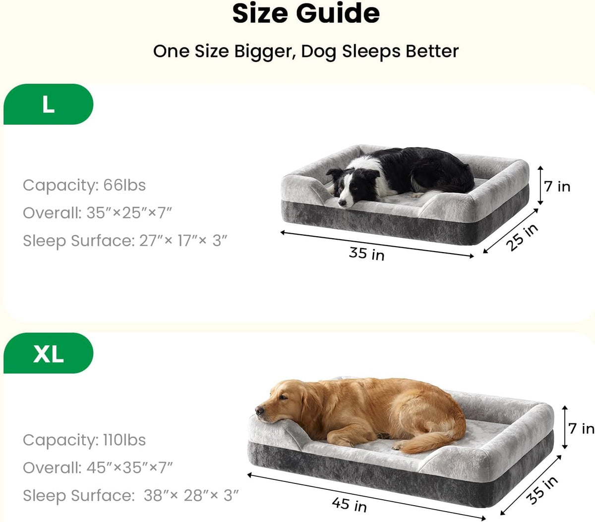 Orthopedic Dog Bed for Large Sized Dogs, Cooling Gel Memory Foam, 7-Inch Bolster Sides, 2 Washable Covers, Chew Resistant Waterproof Pet Sofa, Senior Dog Crate Bed, Nonslip,35"