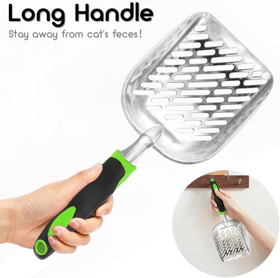 Cat Litter Scoop-Metal Cat Scooper-Long Handle Scoop,Cat Scooper-Poop Sifting-Mesh Shovel-Suitable for Cat Litter Box(Green)-Christmas