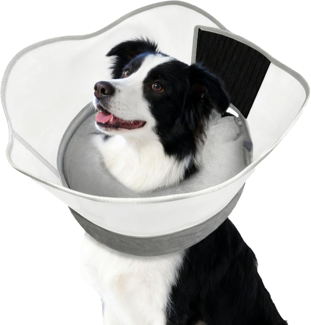 Inflatable Dog Cone with Transparent Shield, Large Size Protective Dog Donut Collar After Surgery Soft Donut Cone for Dogs, Gray, Large